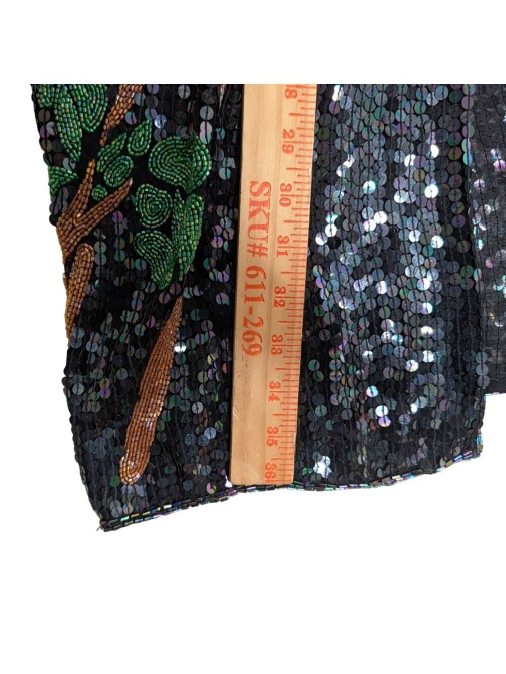 Vintage Black Sequin Kimono Floral & Flamingo Beaded Embroidery Open Front One S - Picture 6 of 15